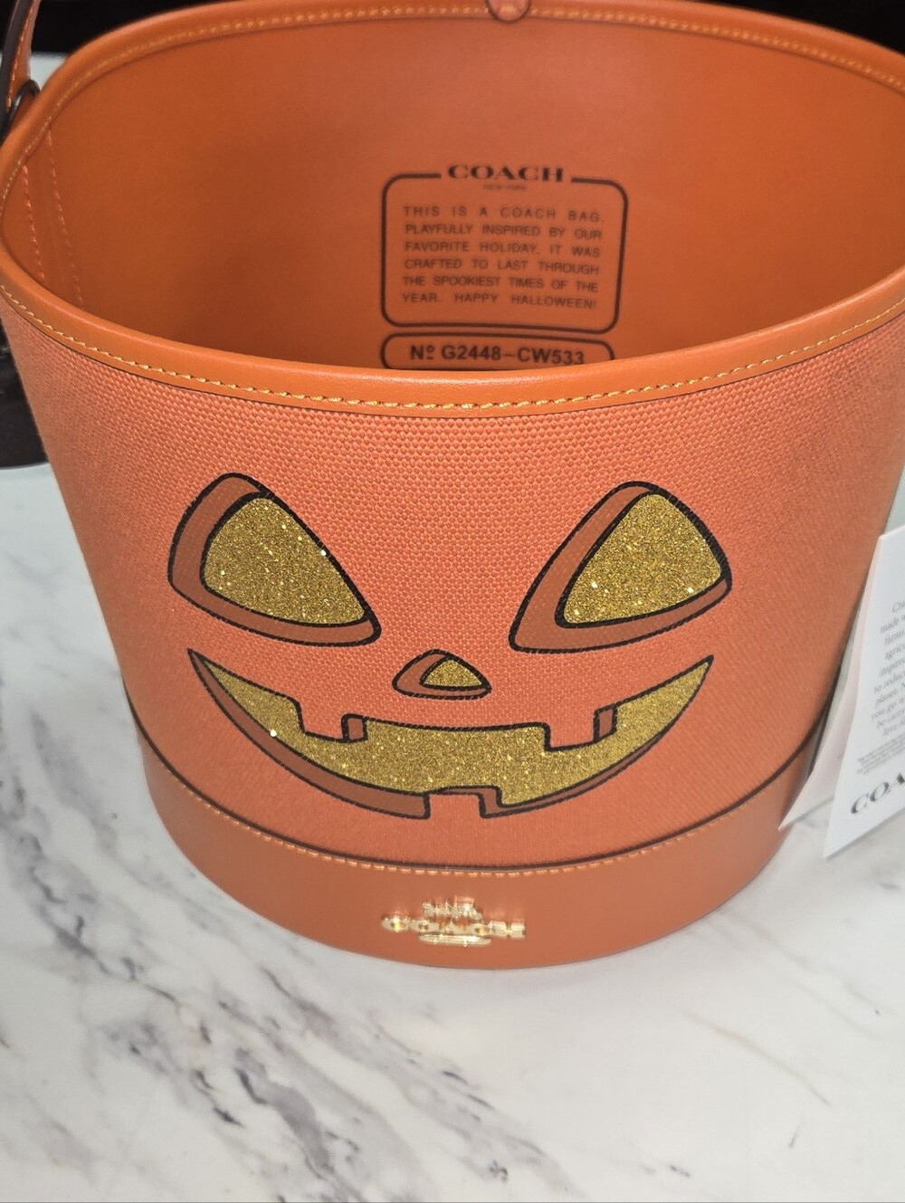 Coach Orange Pumpkin Glitter Detail Bucket Holloween Trick Or Treat  Bag